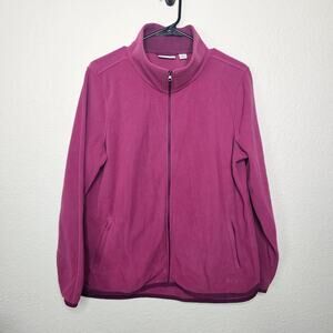 L. L. Bean pink fleece sweater full zip women's size Large P